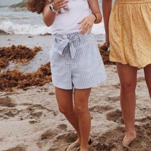 Cute Girl's Blue and White Striped Long Shorts
